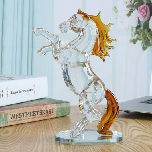 Elegant Crystal Glass Horse Statue for Table Decoration