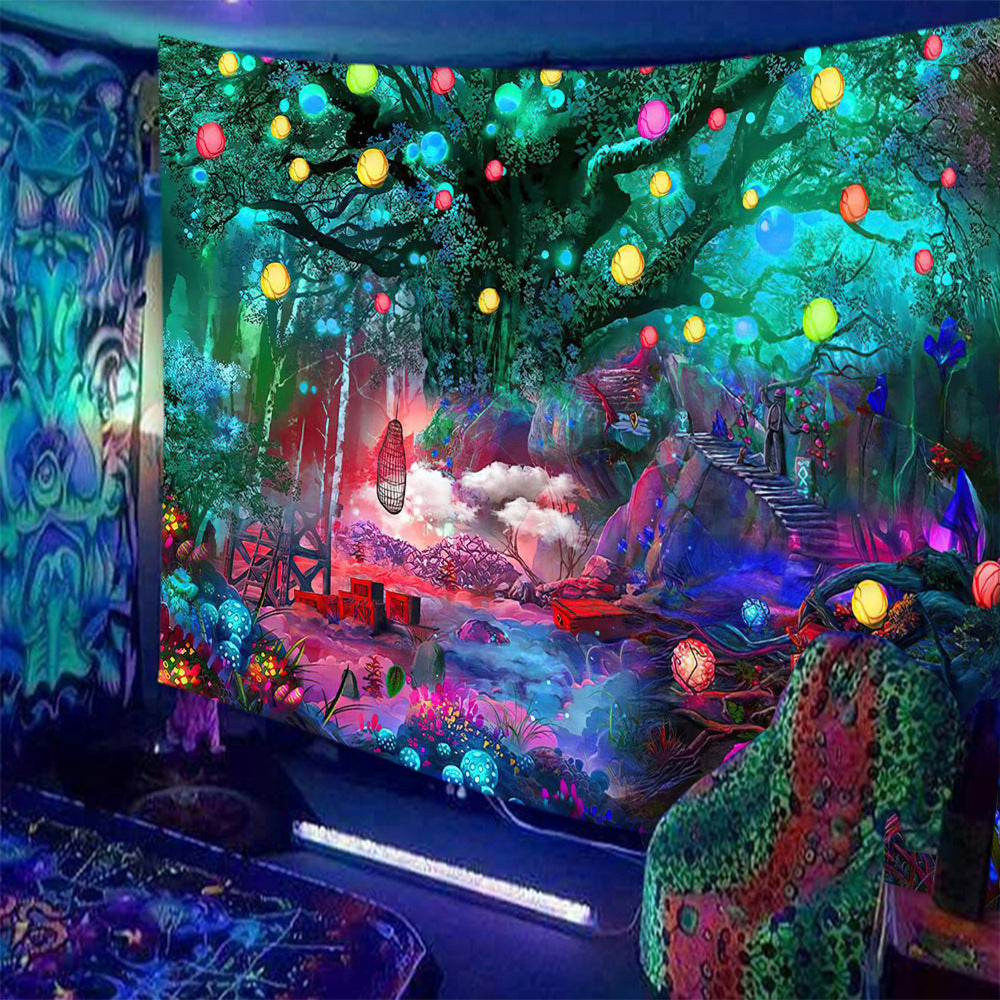 Psychedelic Print Fluorescent Wall Decor Tapestry