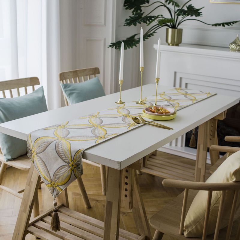 Table Runner Modern Leaf Geometric Copper Flora Jacquard Party Long Table Cover Fabric Simple Home Warm Decoration