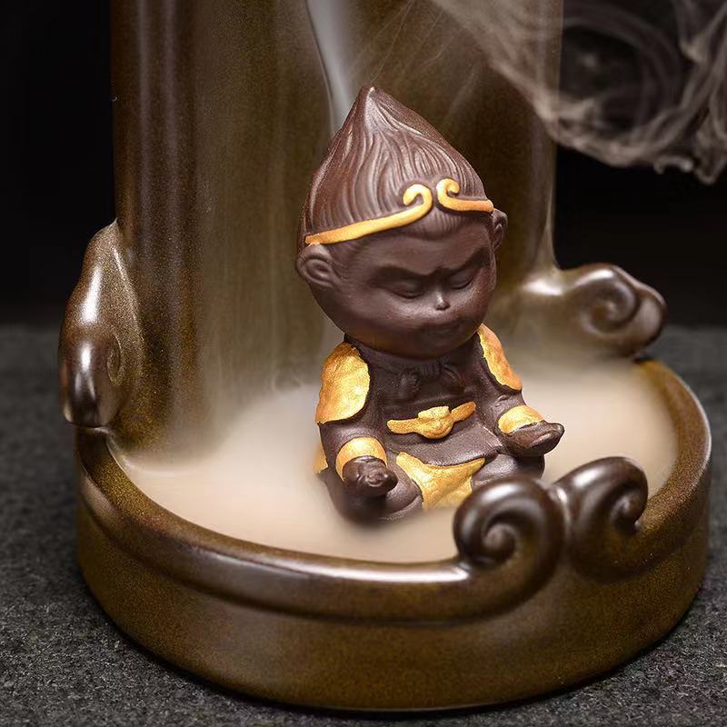Monkey King Smoke Waterfall Censer Smoke Waterfall Ceramic Backflow Incense Burner Holder Creative Home Decor Gift Ornaments