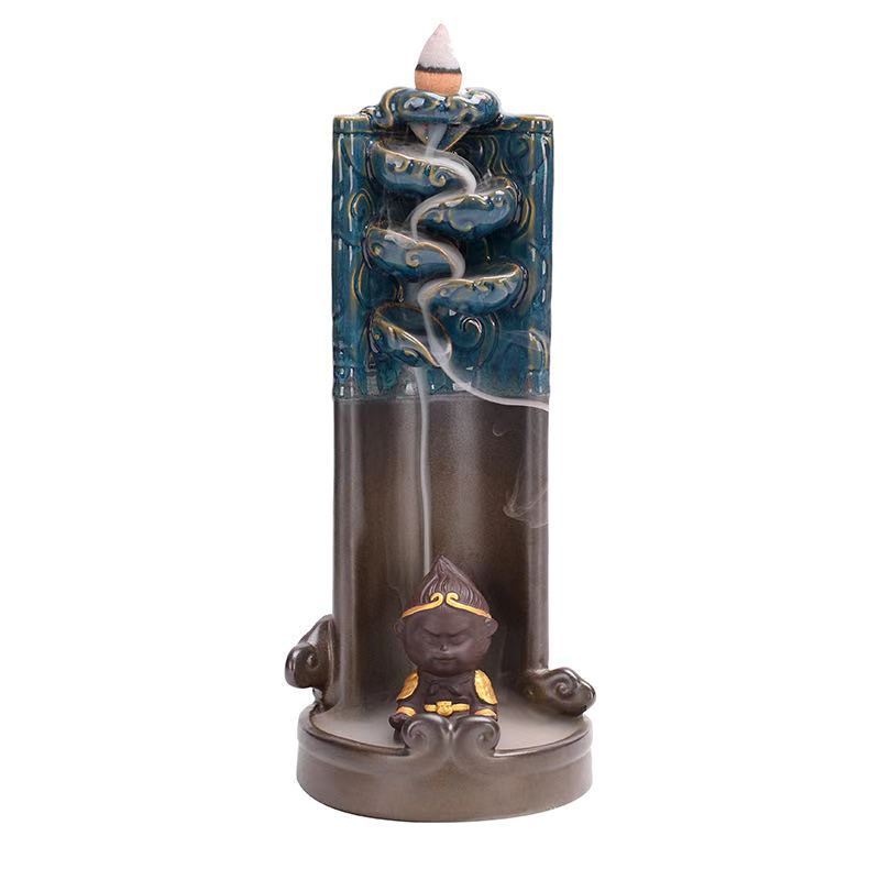 Monkey King Smoke Waterfall Censer Smoke Waterfall Ceramic Backflow Incense Burner Holder Creative Home Decor Gift Ornaments