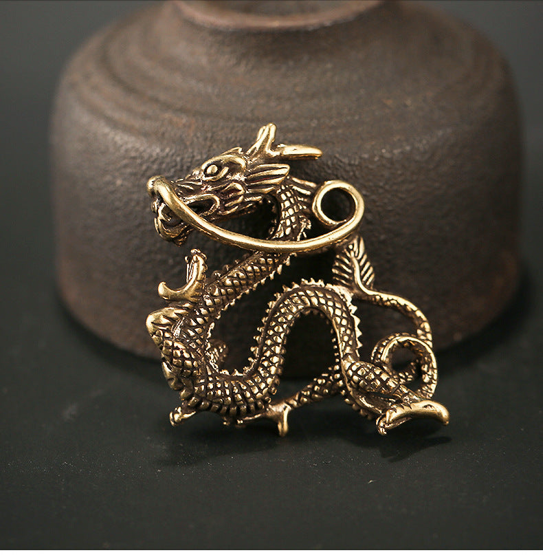 Majestic Dragon Brass Keychain Pendant - Feng Shui Home & Car Decor