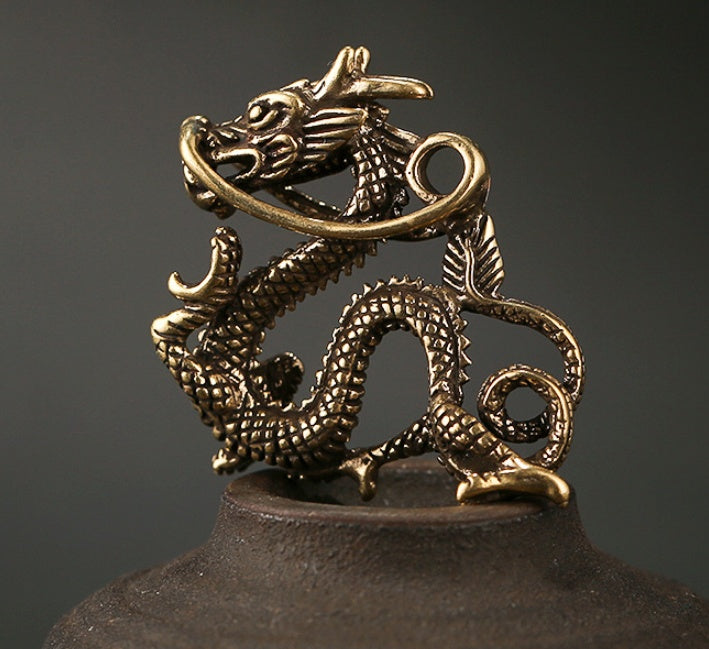 Majestic Dragon Brass Keychain Pendant - Feng Shui Home & Car Decor