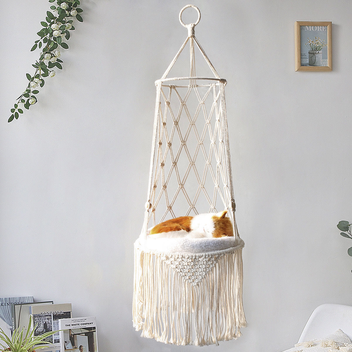 Snow Macramé Cat Hammock