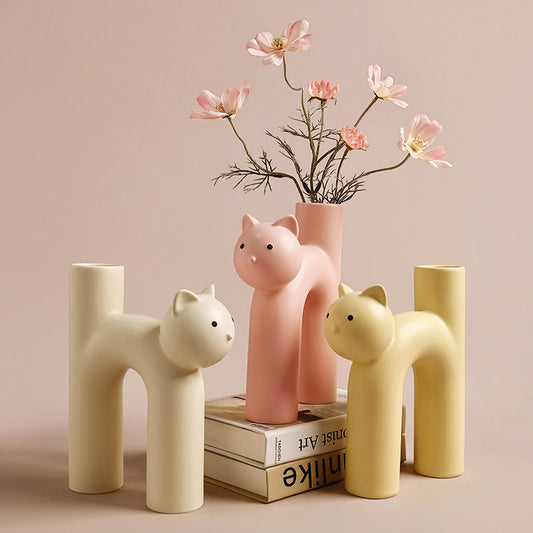 Cute Tube Cat Vase - Living Room Home Desktop Decoration