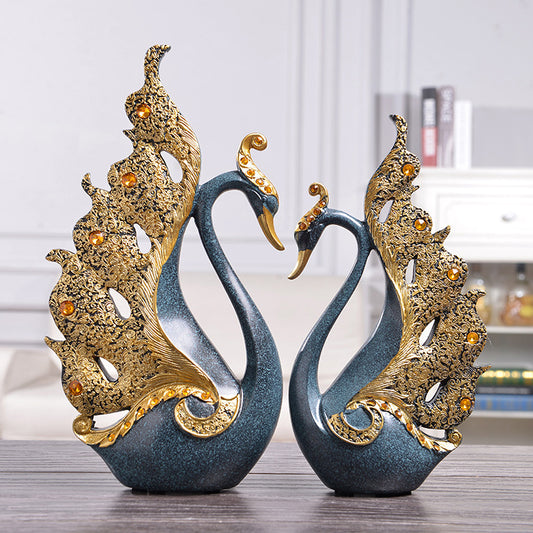 Couple Swan Home Decoration – Elegant Resin Figurine for Table Decor