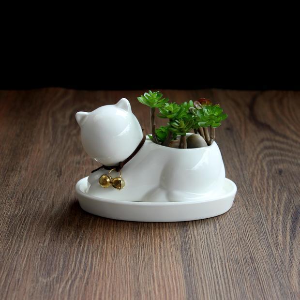 Whimsical Cat Ceramic Succulent Planter - Playful Home Accent
