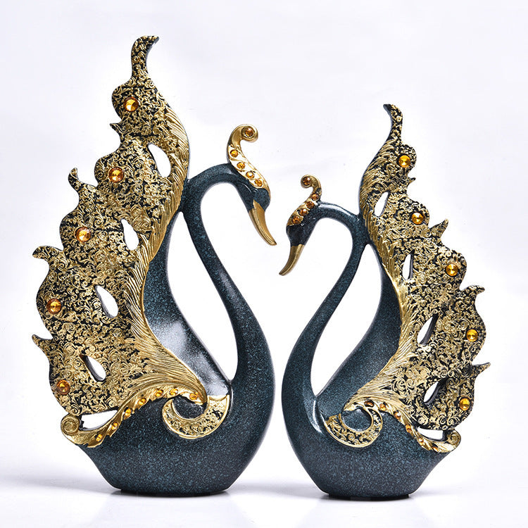 Couple Swan Home Decoration – Elegant Resin Figurine for Table Decor