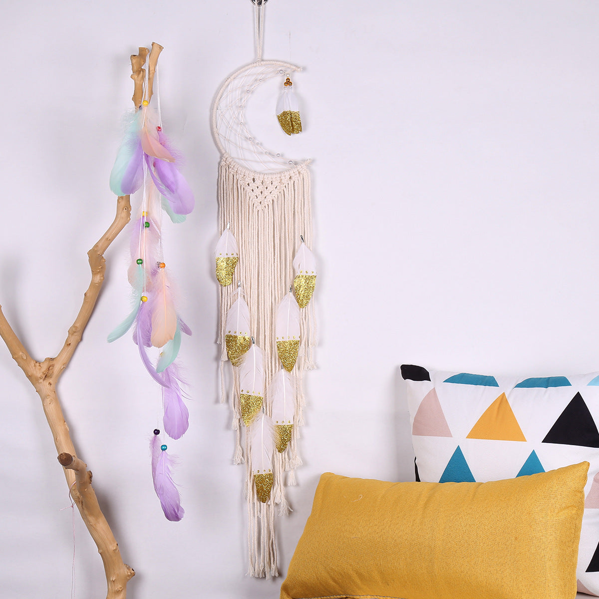 Crescent Dream Catcher- Handcrafted Wall Hanging