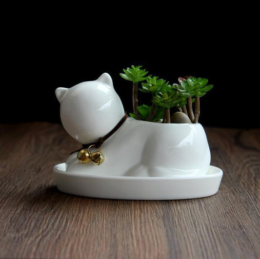Whimsical Cat Ceramic Succulent Planter - Playful Home Accent