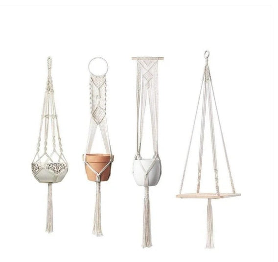 BotaniNest 4-Pack Macramé Plant Hanger & Shelf Set
