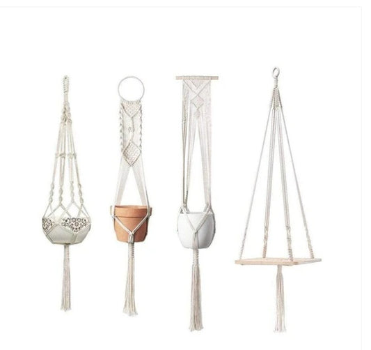 BotaniNest 4-Pack Macramé Plant Hanger & Shelf Set