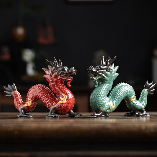 Ceramic Fortune Bringing Dragon Figurines