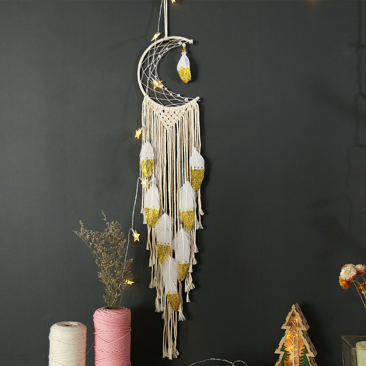 Crescent Dream Catcher- Handcrafted Wall Hanging