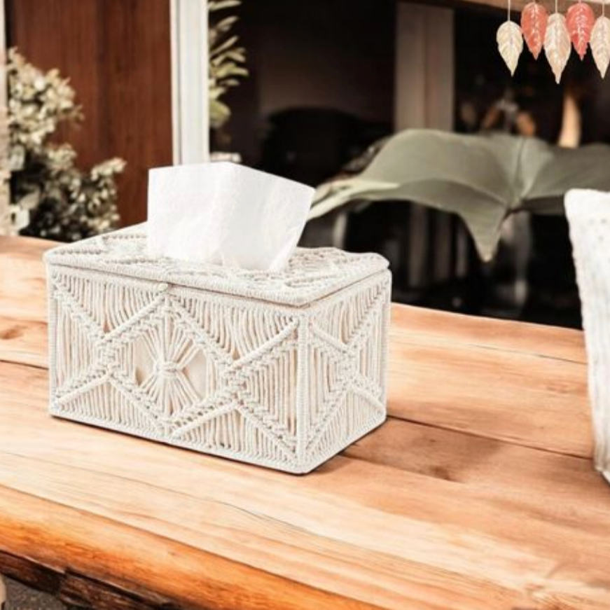 Boho Luxe Macramé Tissue Box Cover