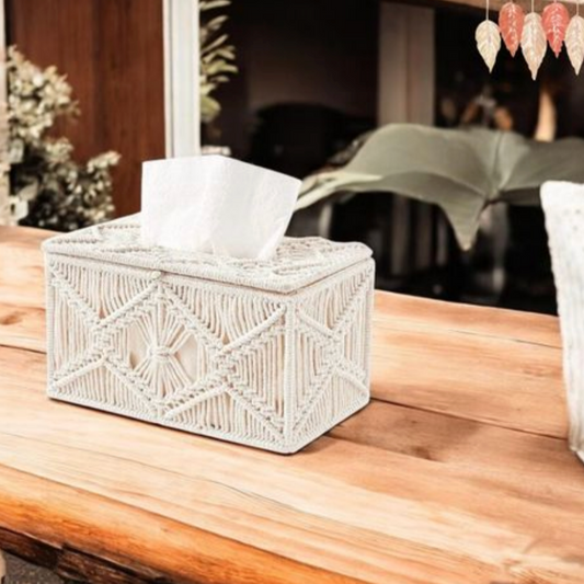 Boho Luxe Macramé Tissue Box Cover