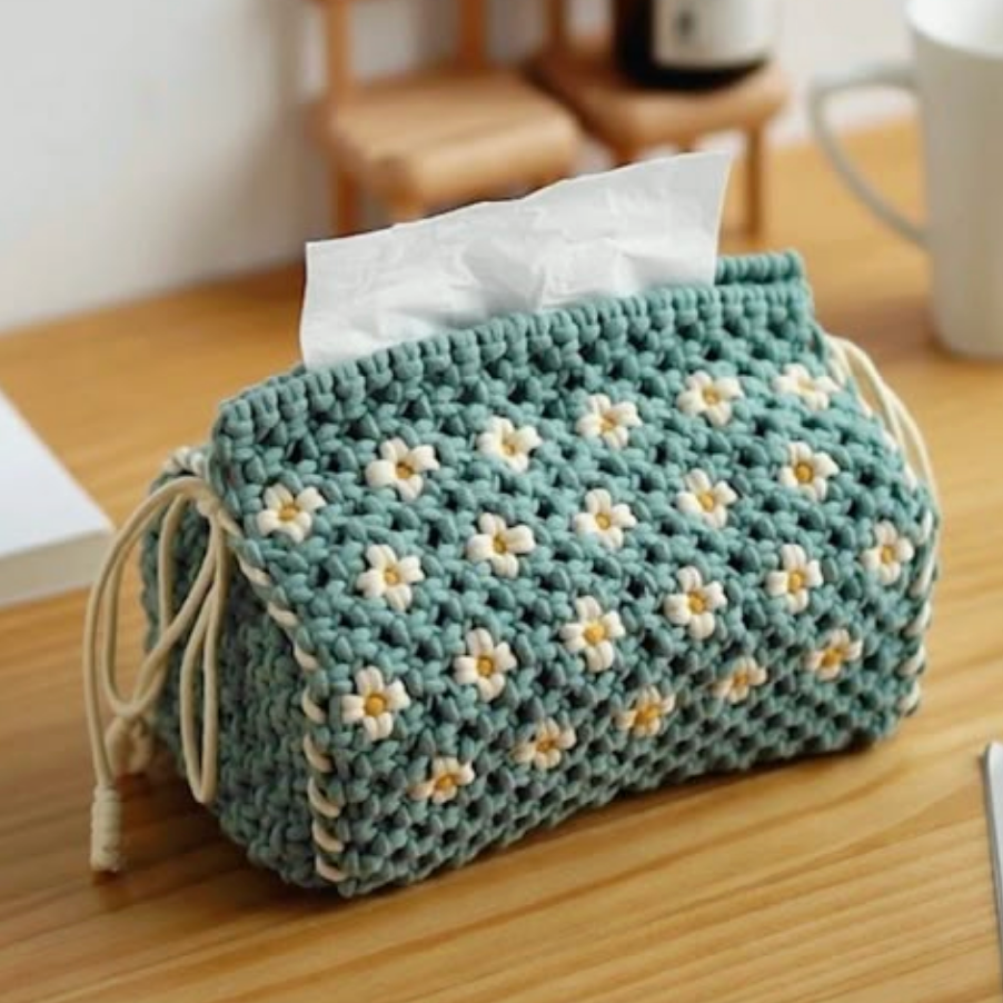 Daisy Bloom Crochet Tissue Box Cover