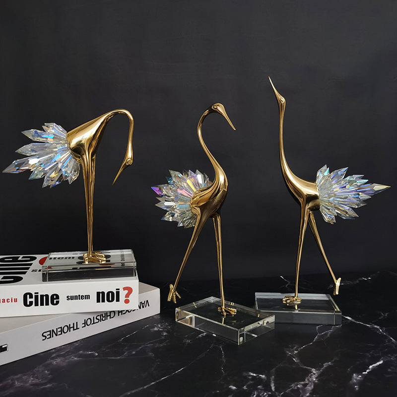 Crane Copper Ornaments – Elegant Home Decor for TV Cabinet and Desktop