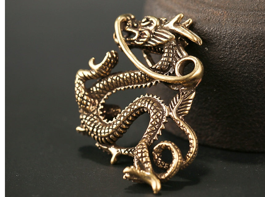 Majestic Dragon Brass Keychain Pendant - Feng Shui Home & Car Decor