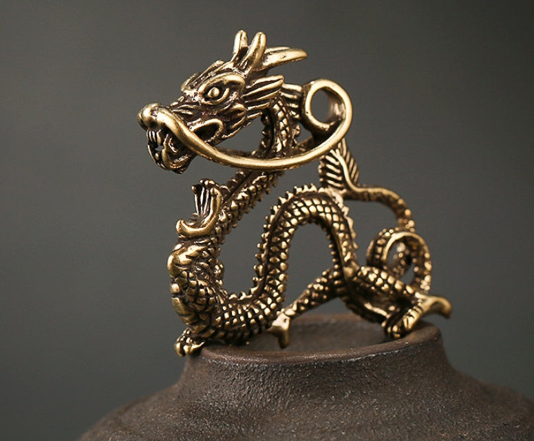 Majestic Dragon Brass Keychain Pendant - Feng Shui Home & Car Decor
