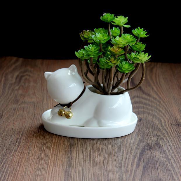 Whimsical Cat Ceramic Succulent Planter - Playful Home Accent