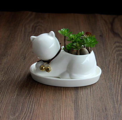Whimsical Cat Ceramic Succulent Planter - Playful Home Accent