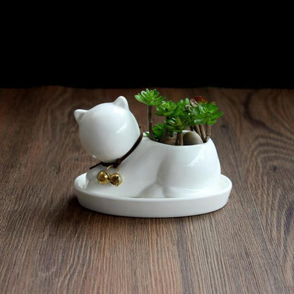 Whimsical Cat Ceramic Succulent Planter - Playful Home Accent