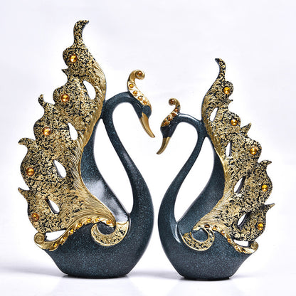 Couple Swan Home Decoration – Elegant Resin Figurine for Table Decor