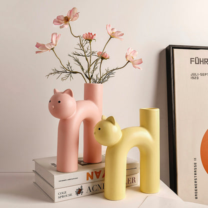 Cute Tube Cat Vase - Living Room Home Desktop Decoration