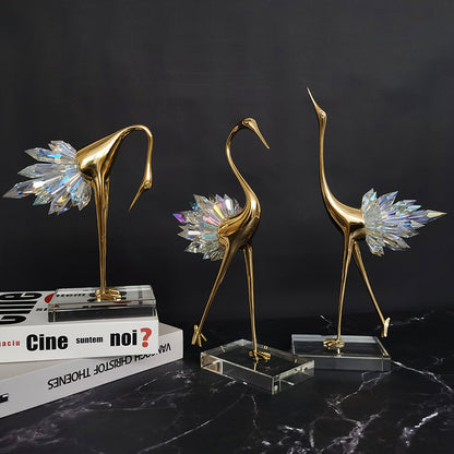 Crane Copper Ornaments – Elegant Home Decor for TV Cabinet and Desktop