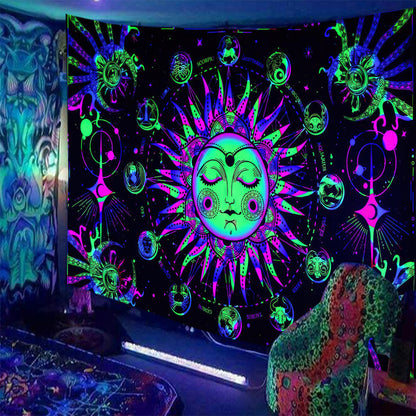 Psychedelic Print Fluorescent Wall Decor Tapestry