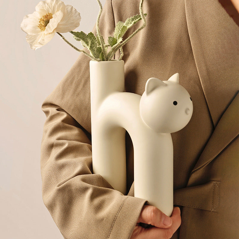 Cute Tube Cat Vase - Living Room Home Desktop Decoration