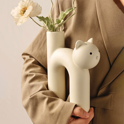 Cute Tube Cat Vase - Living Room Home Desktop Decoration