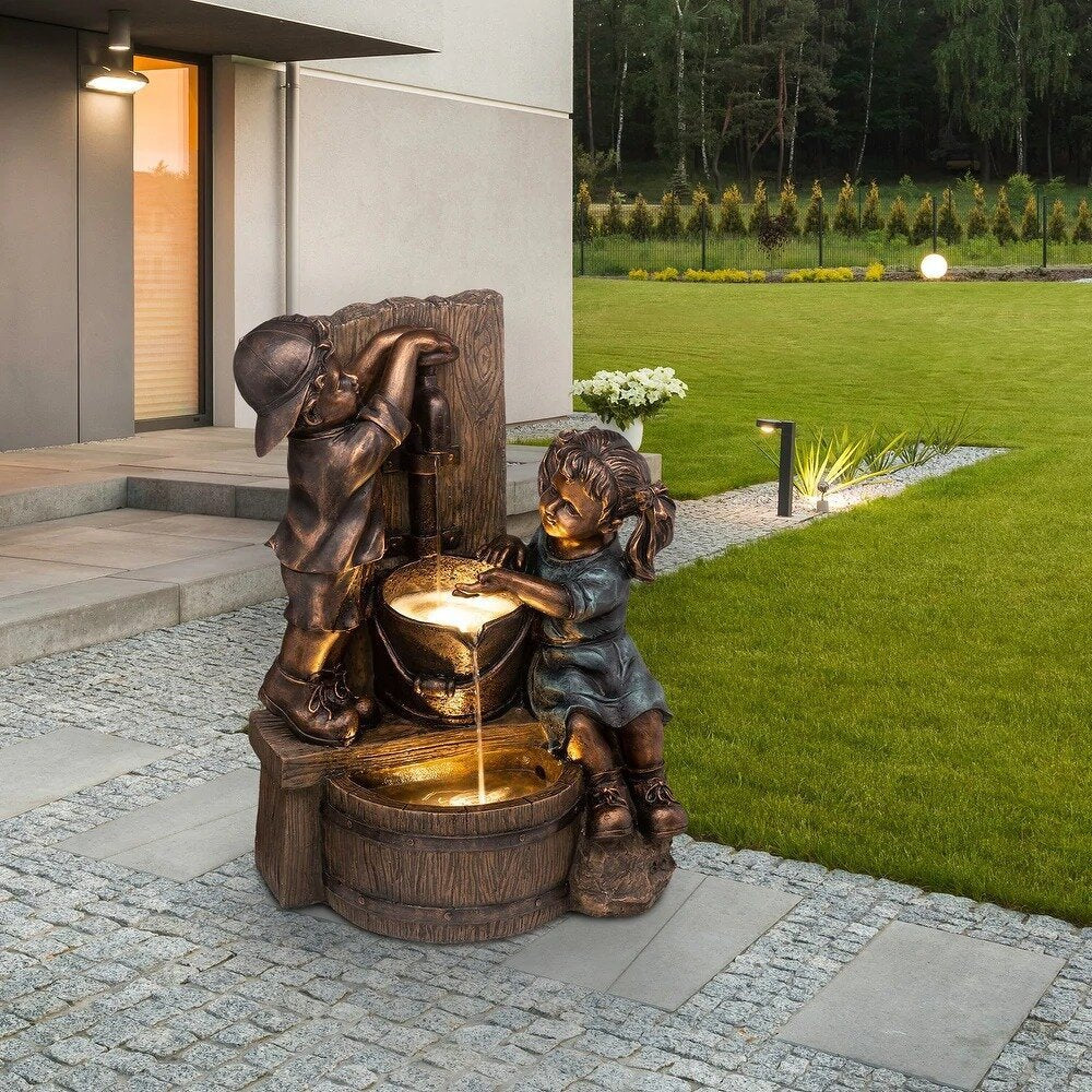 Charming Boy & Girl Garden Statue